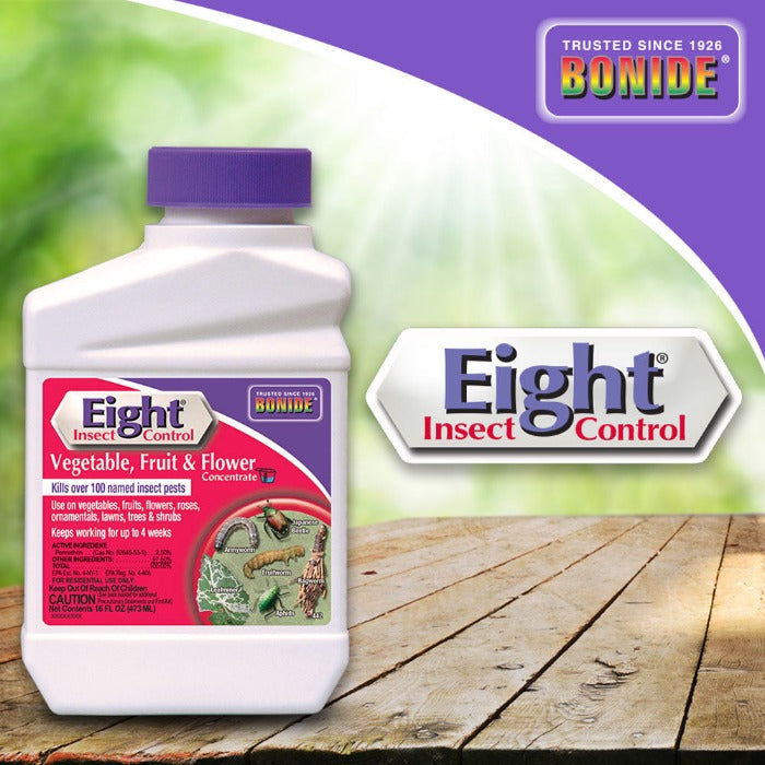 Bonide Eight Vegetable, Fruit & Flower Insect Control Concentrate: Kills over 100 pests for up to 4 weeks.
