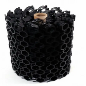 EZ Roll black plastic grass pavers, honeycomb design, easy installation.
