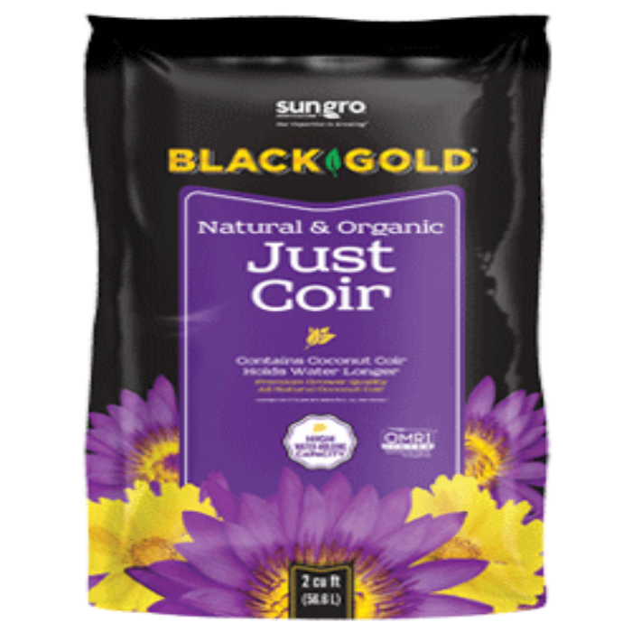Sungro Black Gold Natural & Organic Just Coir: 2 cu ft bag of coconut coir, holds water longer, OMRI listed.
