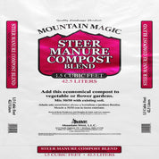 Mountain West Steer Manure Compost Blend: 1.5 cu ft/42.5 liters, economical blend for gardens, mix 50/50 with existing soil.
