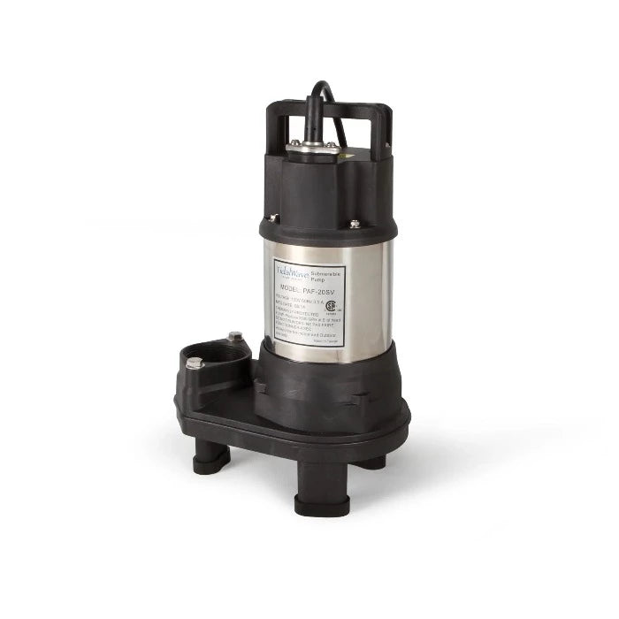 TidalWave PAF-205SV Submersible Pump: Stainless steel, direct drive, with black plastic base.
