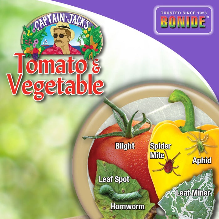 Ready-to-use 3-in-1 tomato & vegetable spray targeting blight, leaf spot, hornworms, spider mites, aphids & leaf miners.
