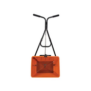 Orange 70lb capacity spreader with black powder-coated frame and adjustable handle.
