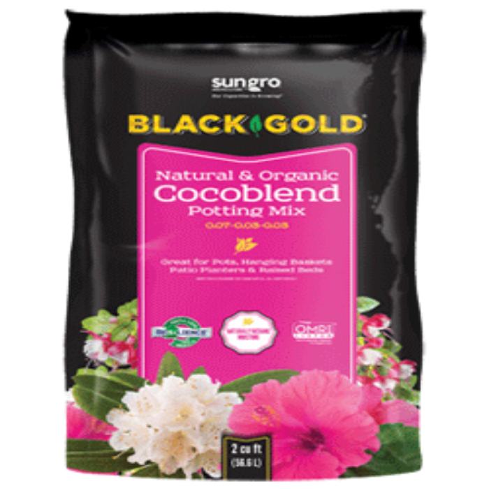 Sungro Black Gold Natural & Organic Cocoblend Potting Mix: 2 cu ft bag, ideal for pots, hanging baskets, and raised beds.
