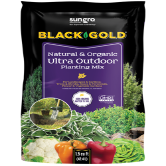 Sungro Black Gold Natural & Organic Ultra Outdoor Planting Mix, 1.5 cu ft (42 L), for landscapes, gardens, trees & shrubs; OMRI Listed.
