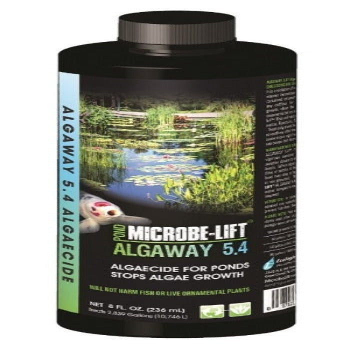 Microbe-Lift Algaway 5.4 Pond Algaecide: 8 fl oz (236ml), stops algae growth without harming fish or plants.
