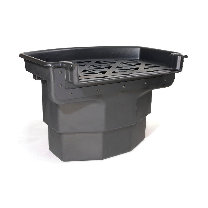 FilterFalls Spillway Filter Box:  Durable black plastic pond filter with integrated screen for efficient water filtration.
