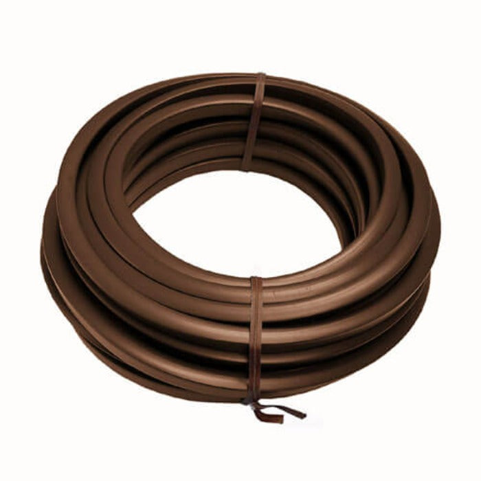 Brown steel edging trim, coiled and ready for landscaping projects.
