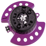 Purple metal turret sprinkler with nine spray patterns.
