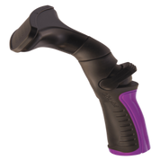 Black and purple plastic fan nozzle with ergonomic grip.
