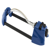 Blue oscillating sprinkler with adjustable spray, ideal for even lawn watering.
