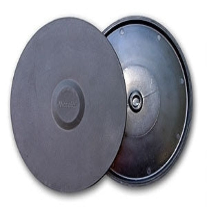 Morair Air Disk Diffuser; two dark gray plastic disks, one flat and one with a central opening.
