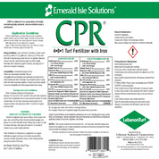 Turf fertilizer label detailing application, mixing, and safety guidelines; includes guaranteed analysis.

