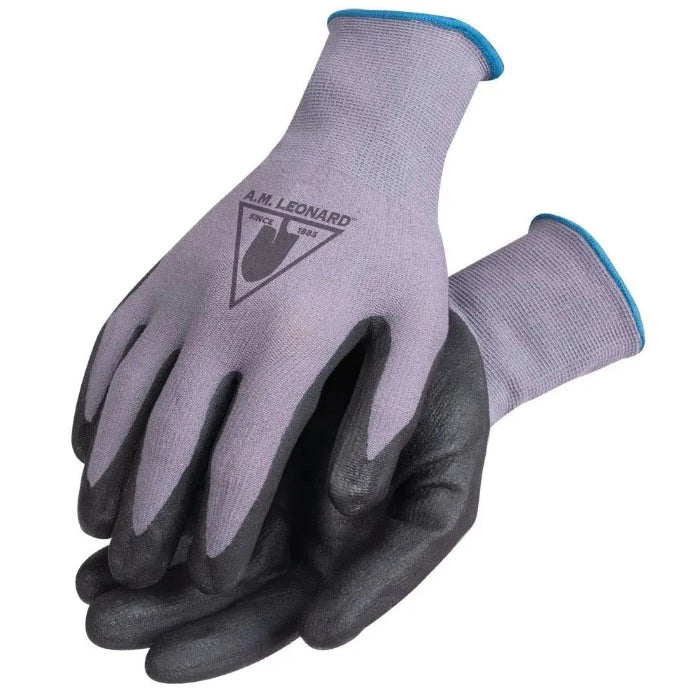 A.M. Leonard CoolGrip Foam Nitrile Gloves: gray and black nitrile coated work gloves for superior grip.
