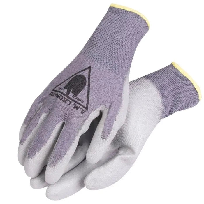 AM Leonard CoolSense Polyurethane Gloves: gray, breathable, comfortable work gloves with polyurethane coating for superior grip.
