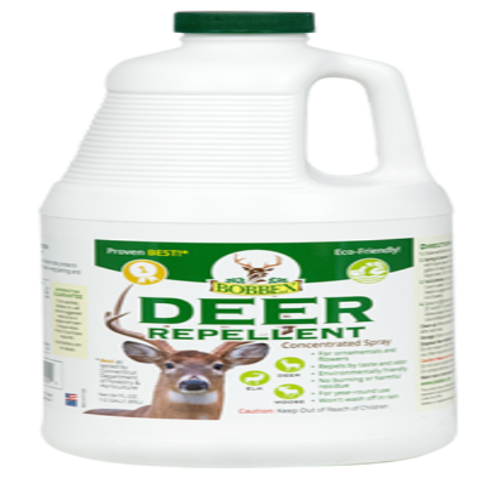 Concentrated deer repellent spray bottle; eco-friendly formula shown.
