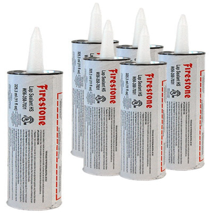 Firestone Lap Sealant HS, 11 oz tubes (pack of 6), high-performance sealant for industrial applications.
