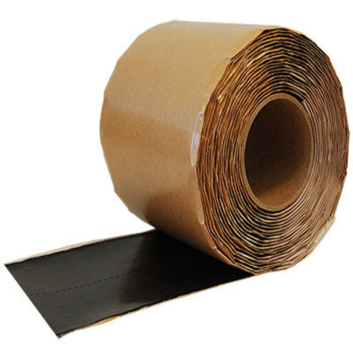 Single-sided cover tape roll with brown kraft paper backing and black butyl rubber adhesive.
