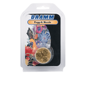 Brass Fogg-It nozzle in plastic packaging with floral design.
