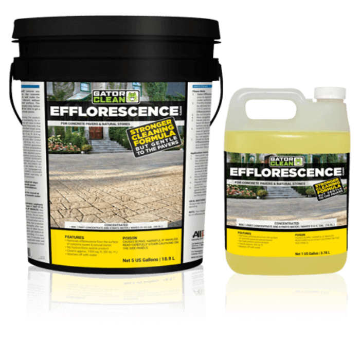 GatorClean Efflorescence Cleaner: 5-gallon & 1-gallon sizes, concentrated formula for concrete, pavers & natural stone, stronger cleaning yet gentle.
