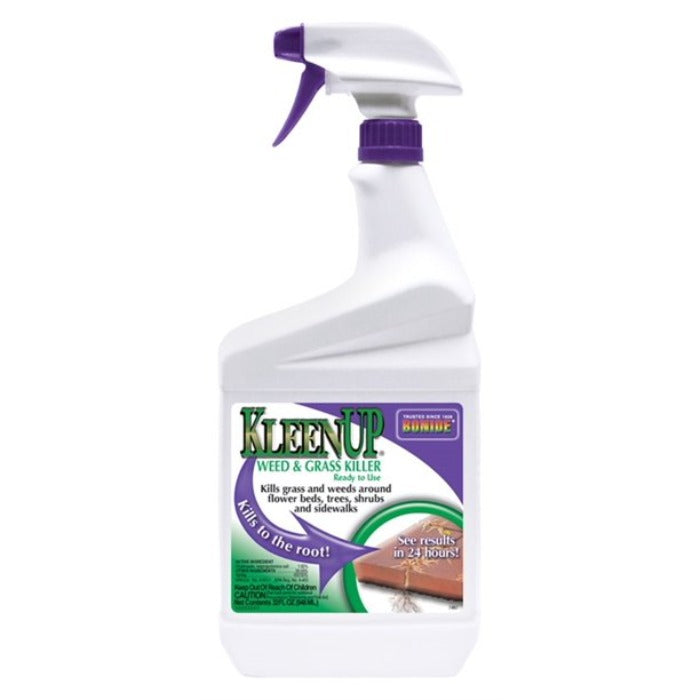 Ready-to-use weed and grass killer for flowerbeds, trees, and sidewalks; visible results in 24 hours.
