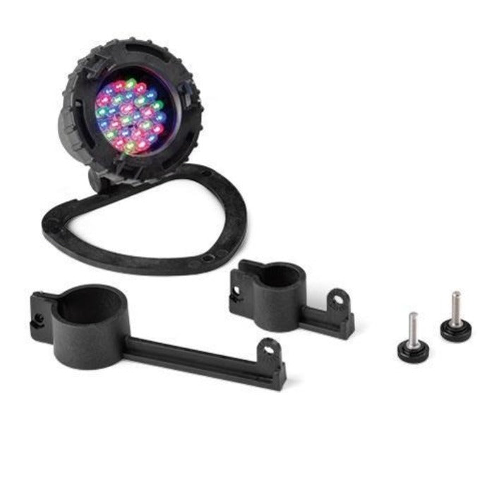 Little Giant LED pond light with multicolor LEDs, includes mounting hardware.
