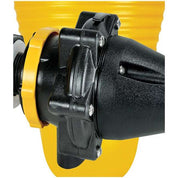 Close-up of a 1-inch black plastic detach valve, showing detail.
