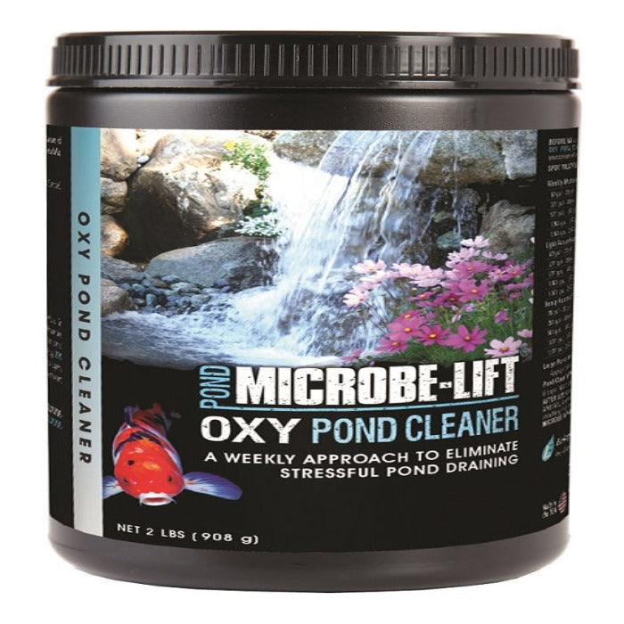 Microbe-Lift Oxy Pond Cleaner: 2 lbs (908g) jar, weekly pond treatment eliminating stressful draining.

