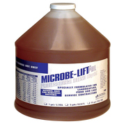 Brown liquid in a gallon jug, labeled for landscaping and pond maintenance.
