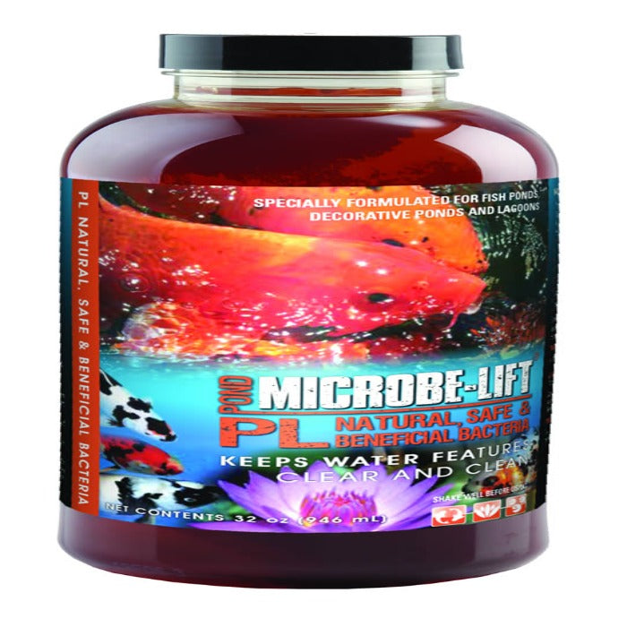Microbe-Lift PL Pond beneficial bacteria, 32 oz, keeps water features clear & clean for fish ponds & lagoons.
