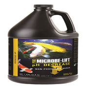 One-gallon jug of pond pH reducer, featuring colorful koi fish on the label.
