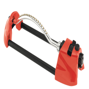Dramm ColorStorm oscillating sprinkler, red base, adjustable spray, brass nozzles.
