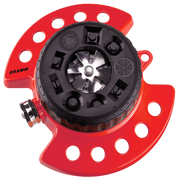 Dramm ColorStorm Turret Sprinkler: Red, 9-pattern adjustable sprinkler for even lawn watering.
