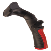 Dramm Fan Nozzle: Ergonomic black and red plastic fan spray nozzle for comfortable watering.
