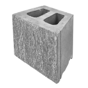 Gray concrete retaining wall block with two centered openings.
