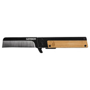 Gerber Quadrant Knife - Bamboo: Black, stainless steel blade with a natural bamboo handle.
