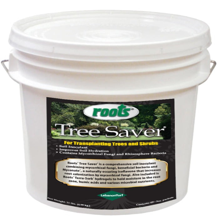ROOTS Tree Saver: 11 lb. soil inoculant for transplanting trees & shrubs; improves soil hydration & contains mycorrhizal fungi & rhizosphere bacteria.
