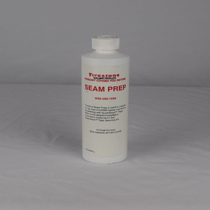 Firestone Seam Prep, 16 fl oz bottle, for prepping EPDM rubber membranes before sealing with QuickSeam tape.
