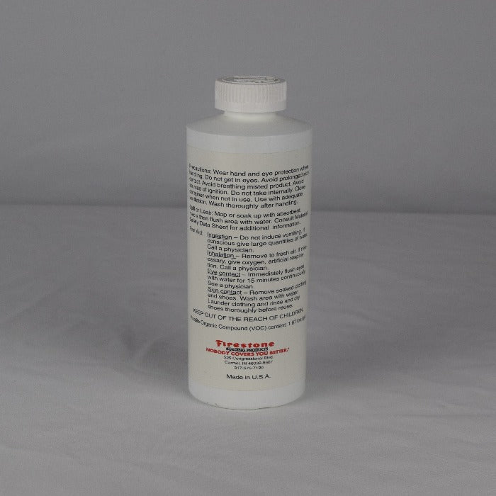 16-oz. bottle of seam prep solution with detailed safety instructions.
