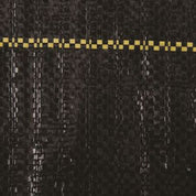 Black woven ground cover with a yellow checkered stripe detail.
