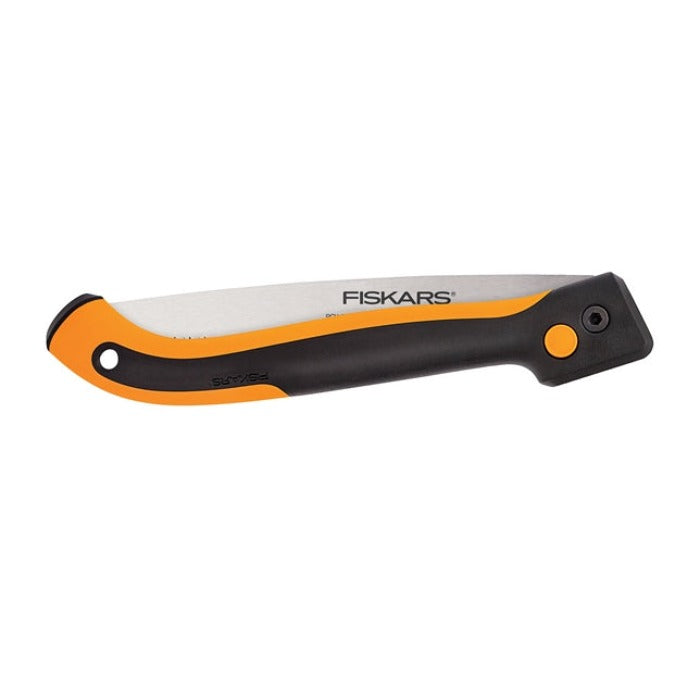 Fiskars 10-inch PowerTooth SoftGrip Folding Saw: durable, orange & black handle, for easy pruning.
