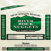 Mountain West River Rock Nuggets, 1/2 cubic foot bag, natural landscaping rock for weed control & insulation.
