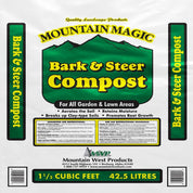 Mountain West Premium Bark & Steer Compost: 1.5 cu ft bag, aerates soil, retains moisture, improves root growth for gardens & lawns.
