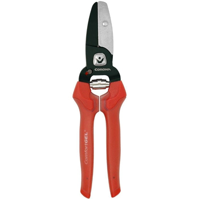 Corona ComfortGEL Anvil Pruner, 3/4 inch, red handles, precision cutting.
