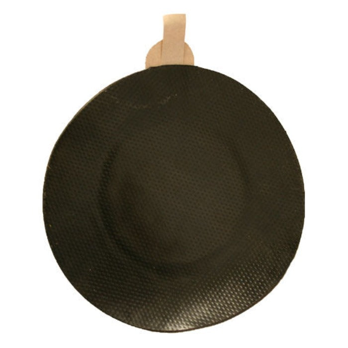 Firestone Quickseam Joint Cover: Dark-brown, textured, round repair patch with adhesive backing.
