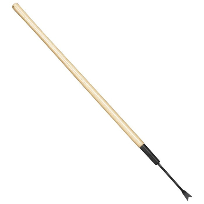 Corona Dandelion Weeder with long wooden handle and forked steel head for easy weed removal.
