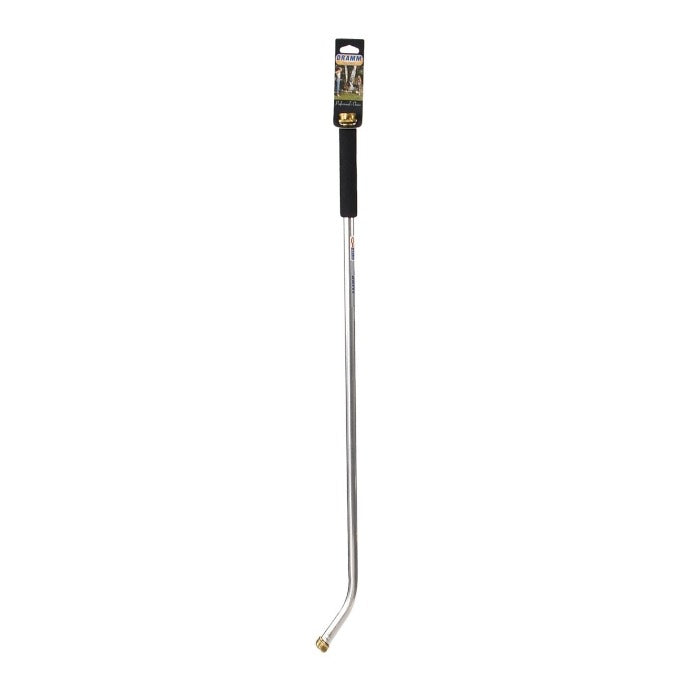 Aluminum watering wand with ergonomic grip, 48-inch reach.
