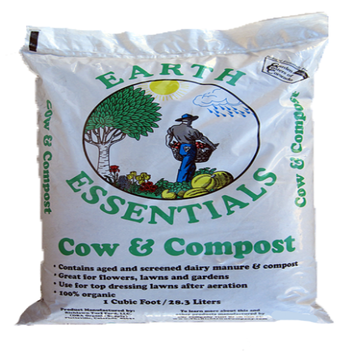 Earth Essentials Cow & Compost: 1 cubic foot bag of aged dairy manure & compost; ideal for flowers, lawns & gardens; 100% organic.
