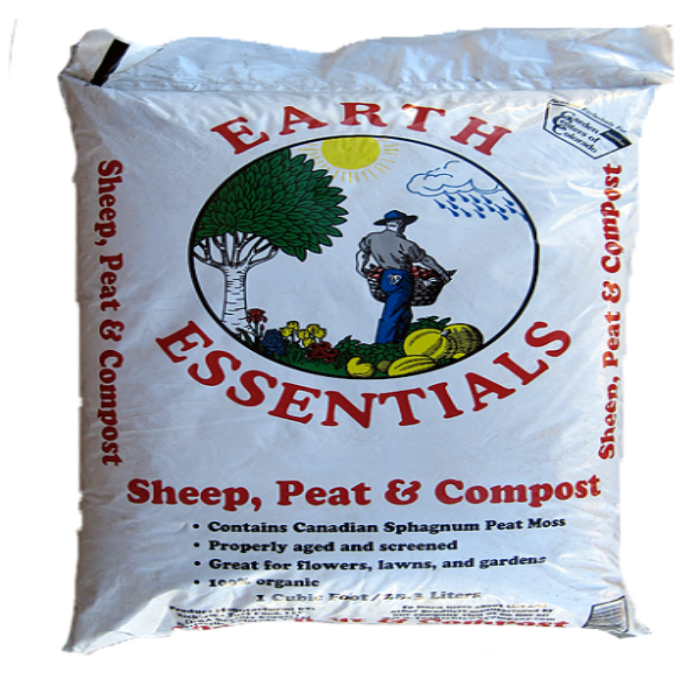 Earth Essentials Sheep, Peat & Compost: 1 cu ft bag, Canadian sphagnum peat moss, aged & screened, for flowers, lawns & gardens. 100% organic.
