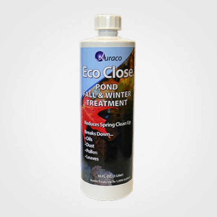 Auraco Eco Close Pond Fall & Winter Treatment: 16 fl oz bottle treats up to 1000 gallons, reduces spring cleanup by breaking down oils, dust, pollen & leaves.
